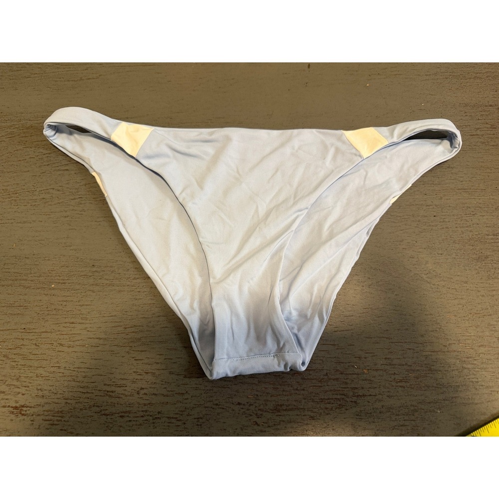 L*Space Womens Bikini Bottom Light Blue White Colorblock Low Rise Medium NWOT